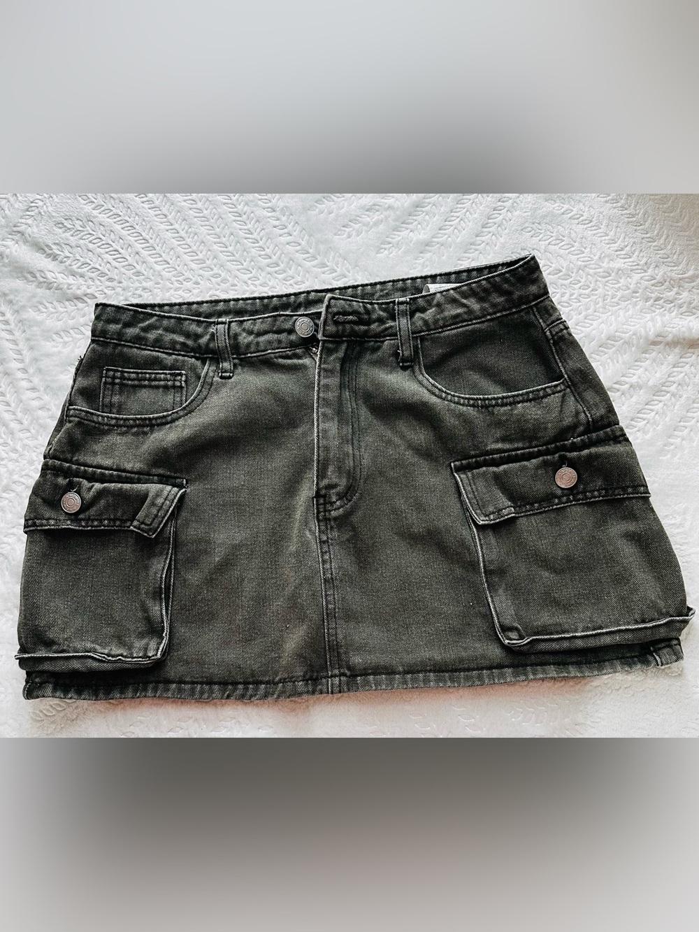 Women’s Green Cargo Denim Mini Skirt